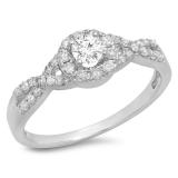 0.50 Carat (ctw) 14K White Gold Round Diamond Ladies Engagement Halo Style Swirl Split Shank Bridal Ring 1/2 CT