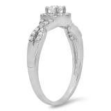 0.50 Carat (ctw) 14K White Gold Round Diamond Ladies Engagement Halo Style Swirl Split Shank Bridal Ring 1/2 CT
