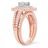 1.55 Carat (ctw) 14K White & Rose Gold Two Tone Princess & Round Diamond Ladies Square Split Shank Halo Bridal Engagement Ring Set 1 1/2 CT