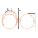 1.55 Carat (ctw) 14K White & Rose Gold Two Tone Princess & Round Diamond Ladies Square Split Shank Halo Bridal Engagement Ring Set 1 1/2 CT