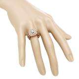1.55 Carat (ctw) 14K White & Rose Gold Two Tone Princess & Round Diamond Ladies Square Split Shank Halo Bridal Engagement Ring Set 1 1/2 CT