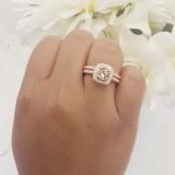 1.50 Carat (ctw) 10K Rose Gold Round Cut Morganite & White Diamond Ladies Bridal Split Shank Halo Engagement Ring With Matching Band Set 1 1/2 CT