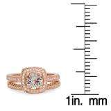 1.50 Carat (ctw) 14K Rose Gold Round Cut Morganite & White Diamond Ladies Bridal Split Shank Halo Engagement Ring With Matching Band Set 1 1/2 CT