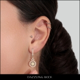 0.80 Carat (ctw) 14K Rose Gold Round Champagne & White Diamond Ladies Halo Style Dangling Drop Earrings 3/4 CT