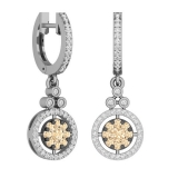 0.80 Carat (ctw) 14K White Gold Round Champagne & White Diamond Ladies Halo Style Dangling Drop Earrings 3/4 CT