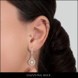 0.80 Carat (ctw) 14K White Gold Round Champagne & White Diamond Ladies Halo Style Dangling Drop Earrings 3/4 CT