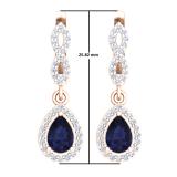 1.30 Carat (ctw) 10K Rose Gold Pear Cut Blue Sapphire & Round Cut White Diamond Ladies Halo Style Dangling Drop Earrings