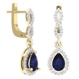 1.30 Carat (ctw) 10K Yellow Gold Pear Cut Blue Sapphire & Round Cut White Diamond Ladies Halo Style Dangling Drop Earrings