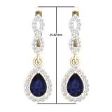 1.30 Carat (ctw) 10K Yellow Gold Pear Cut Blue Sapphire & Round Cut White Diamond Ladies Halo Style Dangling Drop Earrings