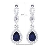 1.30 Carat (ctw) 14K White Gold Pear Cut Blue Sapphire & Round Cut White Diamond Ladies Halo Style Dangling Drop Earrings