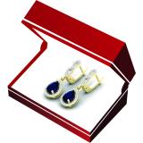 1.30 Carat (ctw) 14K Yellow Gold Pear Cut Blue Sapphire & Round Cut White Diamond Ladies Halo Style Dangling Drop Earrings