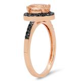1.50 Carat (ctw) 18K Rose Gold Oval Cut Morganite & Round Black Diamond Ladies Halo Bridal Engagement Ring 1 1/2 CT
