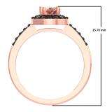 1.50 Carat (ctw) 18K Rose Gold Oval Cut Morganite & Round Black Diamond Ladies Halo Bridal Engagement Ring 1 1/2 CT
