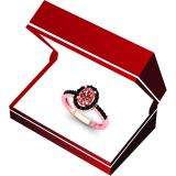 1.50 Carat (ctw) 18K Rose Gold Oval Cut Morganite & Round Black Diamond Ladies Halo Bridal Engagement Ring 1 1/2 CT
