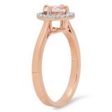0.85 Carat (ctw) 10K Rose Gold Round Morganite & White Diamond Ladies Halo Style Bridal Engagement Ring