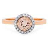 0.85 Carat (ctw) 10K Rose Gold Round Morganite & White Diamond Ladies Halo Style Bridal Engagement Ring