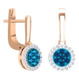 0.35 Carat (ctw) 10K Rose Gold Round Blue & White Diamond Ladies Fine Halo Hoop Earrings 1/3 CT