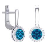 0.35 Carat (ctw) 10K White Gold Round Blue & White Diamond Ladies Fine Halo Hoop Earrings 1/3 CT