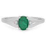 0.85 Carat (ctw) 10K White Gold Oval Emerald & Round White Diamond Ladies Bridal Engagement Ring