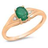 0.85 Carat (ctw) 14K Rose Gold Oval Emerald & Round White Diamond Ladies Bridal Engagement Ring