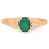 0.85 Carat (ctw) 14K Rose Gold Oval Emerald & Round White Diamond Ladies Bridal Engagement Ring