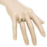 0.85 Carat (ctw) 14K Rose Gold Oval Emerald & Round White Diamond Ladies Bridal Engagement Ring
