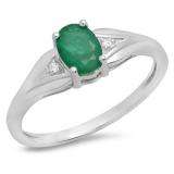 0.85 Carat (ctw) 18K White Gold Oval Emerald & Round White Diamond Ladies Bridal Engagement Ring