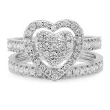 0.80 Carat (ctw) 10K White Gold Round Cut White Diamond Ladies Heart Shaped Bridal Engagement Ring With Matching Band Set 3/4 CT