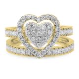0.80 Carat (ctw) 10K Yellow Gold Round Cut White Diamond Ladies Heart Shaped Bridal Engagement Ring With Matching Band Set 3/4 CT
