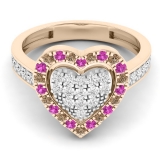 0.80 Carat (ctw) 14K Rose Gold Round Cut White & Champagne Diamond & Pink Sapphire Ladies Heart Shaped Bridal Engagement Ring