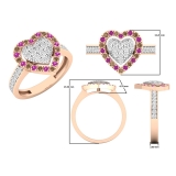 0.80 Carat (ctw) 14K Rose Gold Round Cut White & Champagne Diamond & Pink Sapphire Ladies Heart Shaped Bridal Engagement Ring