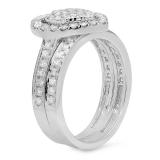 0.80 Carat (ctw) 14K White Gold Round Cut White Diamond Ladies Heart Shaped Bridal Engagement Ring With Matching Band Set 3/4 CT