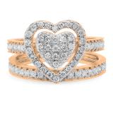 0.80 Carat (ctw) 18K Rose Gold Round Cut White Diamond Ladies Heart Shaped Bridal Engagement Ring With Matching Band Set 3/4 CT