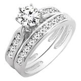 IGI Certified Round White Diamond Tapered Shank Wedding Ring Set for Women (1 ctw, Color I-J, Clarity I2-I3) in 10K White Gold