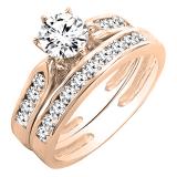 DGLA Certified Round White Diamond Tapered Shank Wedding Ring Set for Women (1 ctw, Color I-J, Clarity I1-I2) in 18K Rose Gold