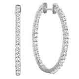 0.85 Carat (ctw) 10K White Gold Round Cut White Diamond Ladies Hoop Earrings 3/4 CT