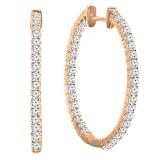 0.85 Carat (ctw) 14K Rose Gold Round Cut White Diamond Ladies Hoop Earrings 3/4 CT