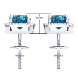 2.70 Carat (ctw) 10K White Gold Cushion Cut Blue Topaz & Round Cut White Diamond Ladies Square Frame Halo Stud Earrings