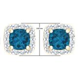 2.70 Carat (ctw) 10K Yellow Gold Cushion Cut Blue Topaz & Round Cut White Diamond Ladies Square Frame Halo Stud Earrings