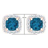 2.70 Carat (ctw) 14K Rose Gold Cushion Cut Blue Topaz & Round Cut White Diamond Ladies Square Frame Halo Stud Earrings