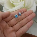 2.70 Carat (ctw) 14K White Gold Cushion Cut Blue Topaz & Round Cut White Diamond Ladies Square Frame Halo Stud Earrings