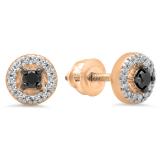 0.25 Carat (Ctw) 10K Rose Gold Round Black & White Diamond Ladies Halo Style Stud Earrings 1/4 CT