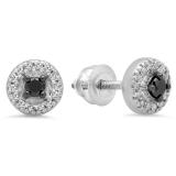 0.25 Carat (Ctw) 10K White Gold Round Black & White Diamond Ladies Halo Style Stud Earrings 1/4 CT