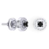 0.25 Carat (Ctw) 10K White Gold Round Black & White Diamond Ladies Halo Style Stud Earrings 1/4 CT
