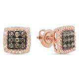 0.60 Carat (ctw) 10K Rose Gold Round Cut Champagne & White Diamond Square Shaped Stud Earrings