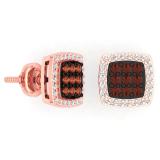 0.60 Carat (ctw) 10K Rose Gold Round Cut Champagne & White Diamond Square Shaped Stud Earrings