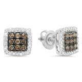 0.60 Carat (ctw) 10K White Gold Round Cut Champagne & White Diamond Square Shaped Stud Earrings