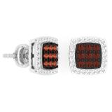 0.60 Carat (ctw) 10K White Gold Round Cut Champagne & White Diamond Square Shaped Stud Earrings