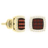 0.60 Carat (ctw) 10K Yellow Gold Round Cut Champagne & White Diamond Square Shaped Stud Earrings