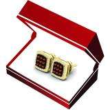 0.60 Carat (ctw) 14K Yellow Gold Round Cut Champagne & White Diamond Square Shaped Stud Earrings
